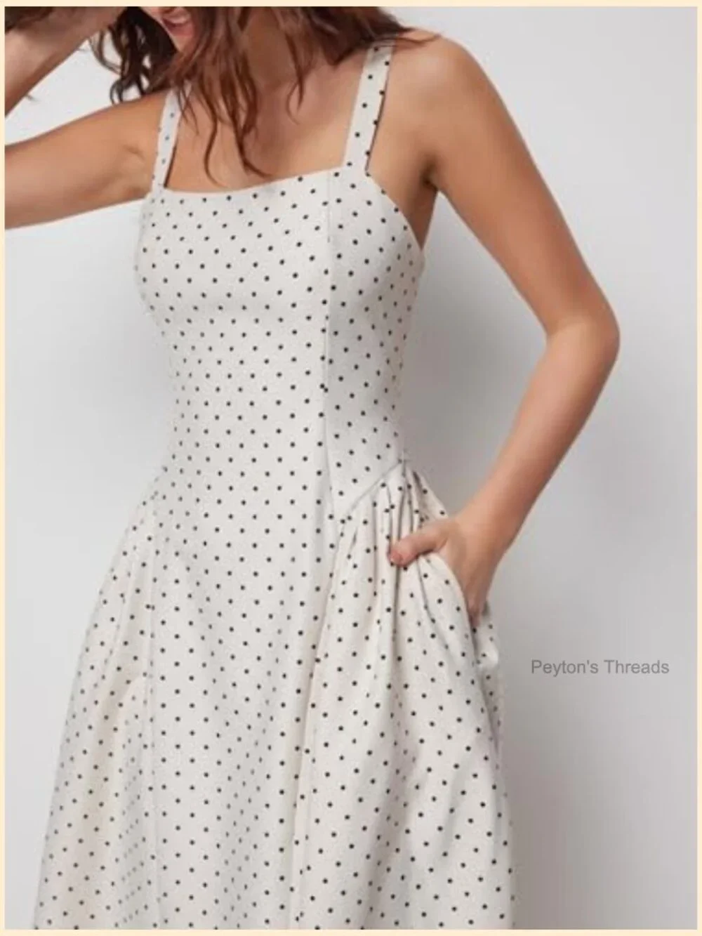 Polka Dot Midi A-Line Dress with Side Pockets Square Neck Sleeveless - Picture 5 of 7